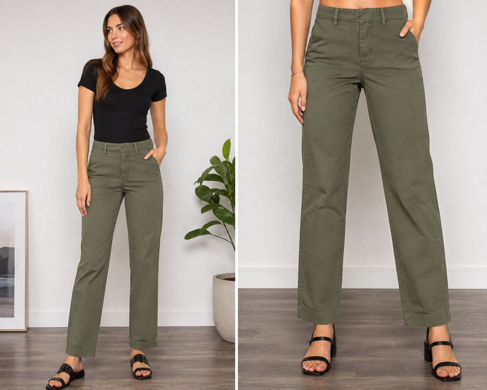 Express Womens Pants Size 4R Olive Green Straight Leg Chino Stretch Cotton